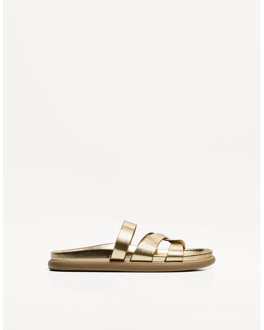 Bershka Metallic Flat Multi Strap Sandals