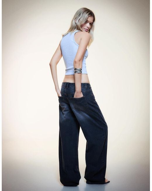 Bershka Blue Barrel Baggy Jeans
