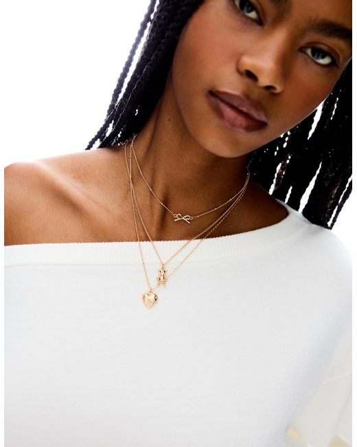 Bershka Brown 3-Pack Of Little Bear Necklaces