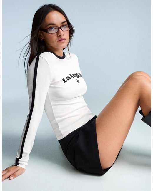 Bershka Gray Long Sleeve T-Shirt With Print