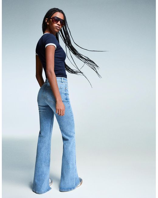 Bershka Blue Flared Jeans With Slit