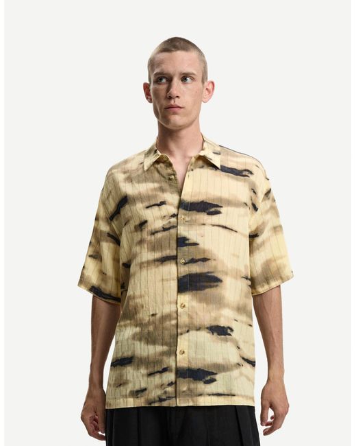 Bershka Natural Printed Textured Short Sleeve Shirt for men
