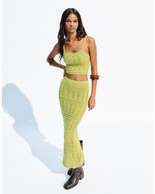 Bershka Green Rustic Openwork Top
