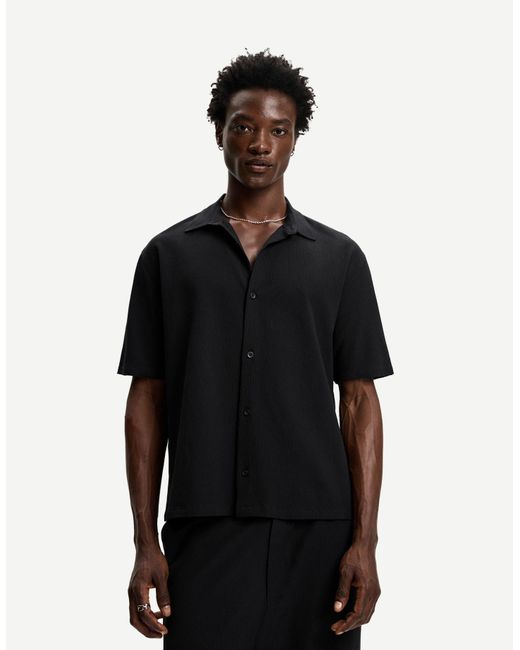 Bershka Black Pleated Short Sleeve Shirt for men