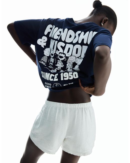Bershka Blue Short Sleeve Peanuts T-Shirt