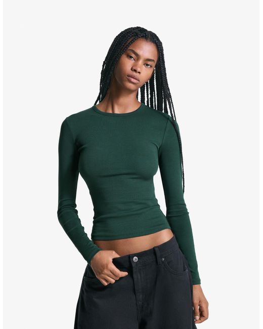 Bershka Green Long Sleeve T-Shirt