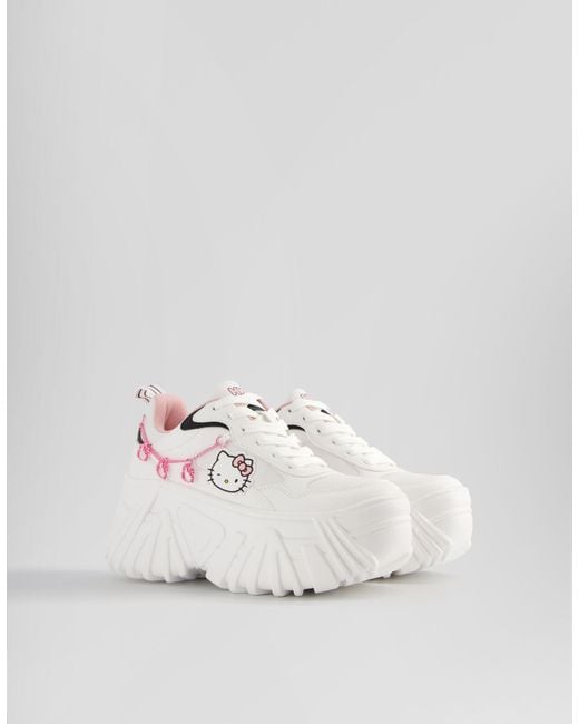 Bershka White Hello Kitty Platform Sneakers With Rhinestone Detail