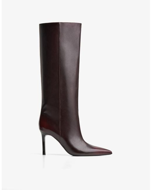 Bershka Brown Wide-Calf High-Heel Boots
