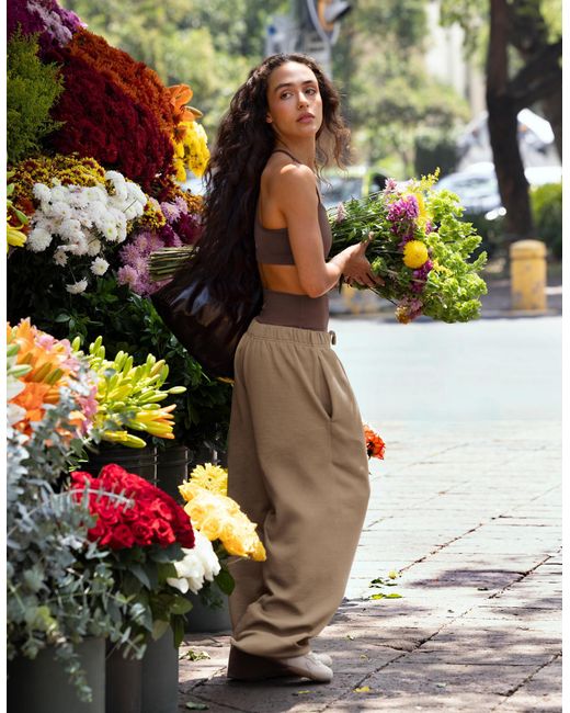 Bershka Natural Embroidered Plush Joggers