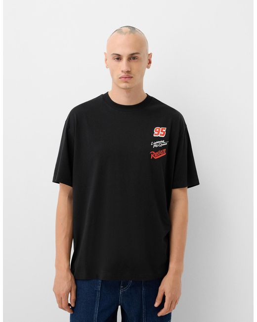 Bershka Black Short Sleeve Cars Print T-Shirt for men