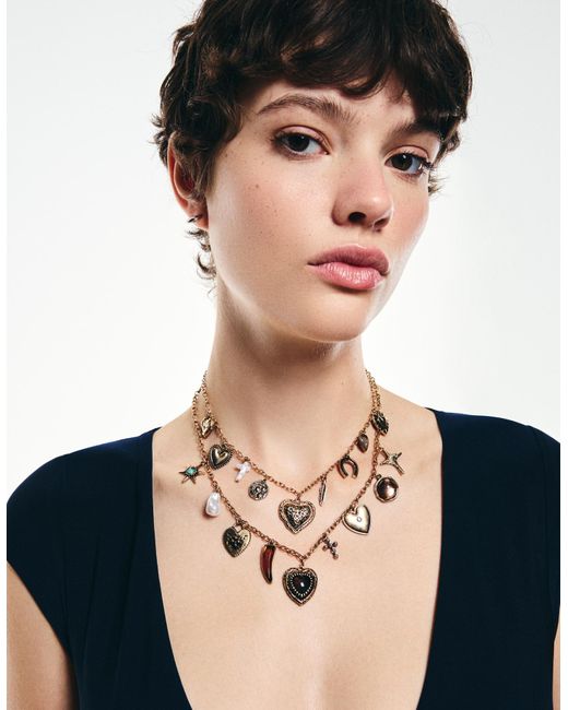 Bershka Black Multi-Strand Pendant Necklace