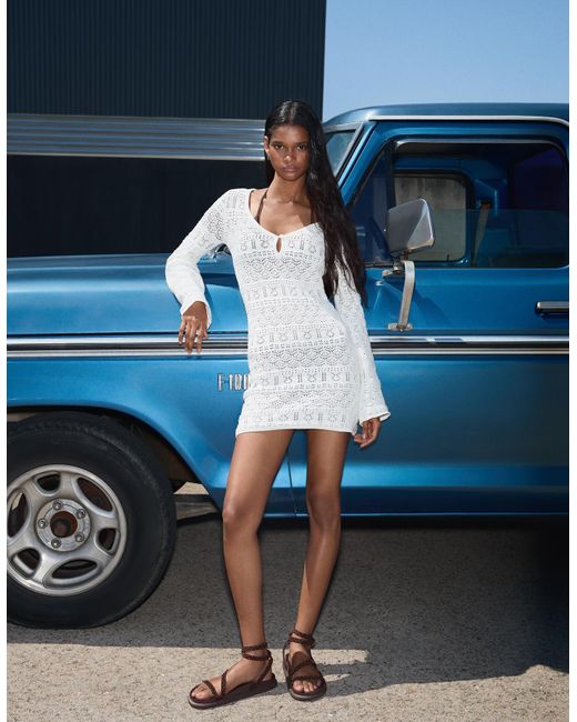 Bershka Women's Blue Rustic Button-Up Mini Dress