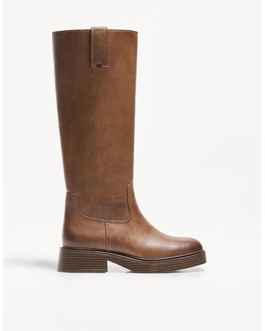 Bershka Brown Flat Knee-High Boots