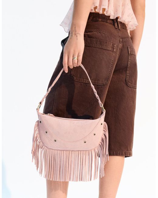 Bershka Brown Faux Suede Bag With Fringing