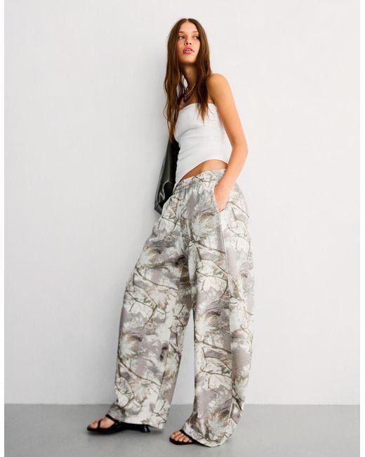 Bershka Black Printed Plush Barrel Pants