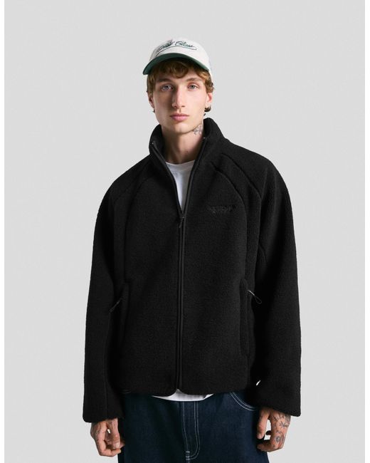 Bershka Black Faux Shearling Jacket for men