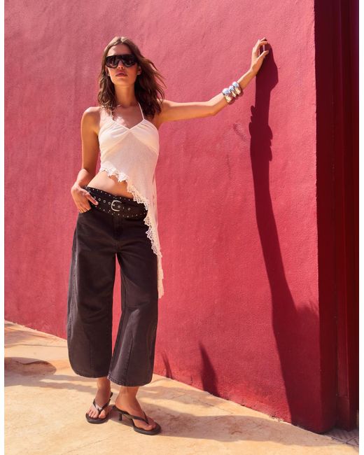 Bershka Red Rustic Strappy Top With An Asymmetric Hem