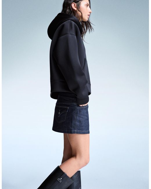 Bershka Blue Oversize Neoprene-Effect Zip-Up Sweatshirt