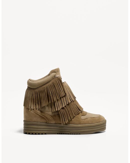 Bershka Brown High-Top Wedge Sneakers With Fringing