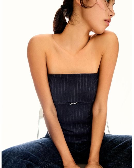 Bershka Blue Belted Bandeau Top