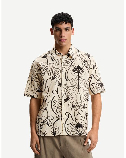 Bershka Natural Printed Short Sleeve Shirt for men