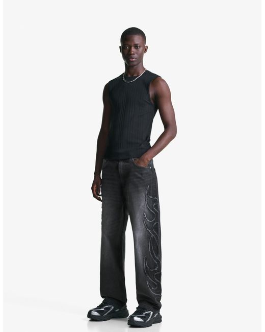 Bershka Black Baggy Jeans With Patch for men