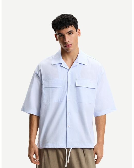 Bershka White Oversize Short Sleeve Poplin Shirt for men