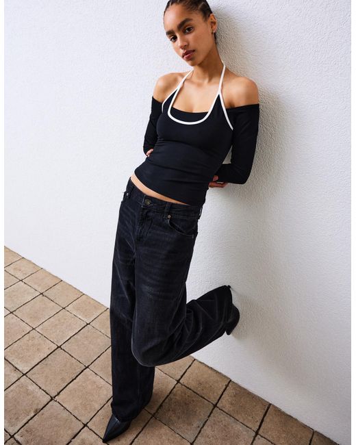 Bershka Black Long Sleeve Halter Neck T-Shirt