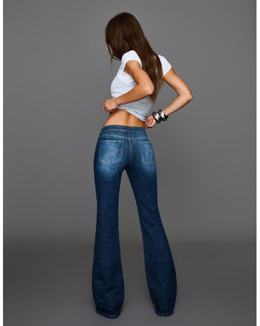 Bershka Blue Low Waist Boot-Cut Jeans