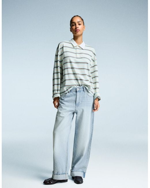 Bershka Blue Baggy Roll-Up Jeans