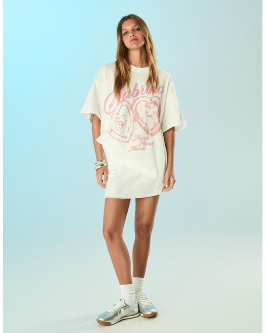 Bershka Blue Sabrina Carpenter Short Sleeve T-Shirt