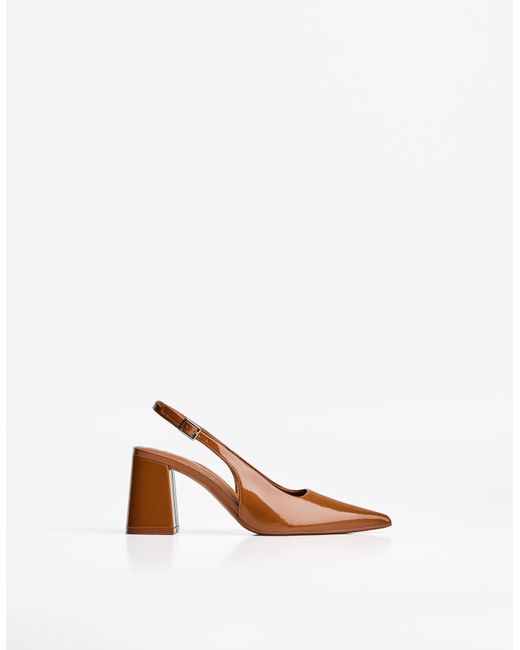 Bershka White Block Heel Slingback Shoes