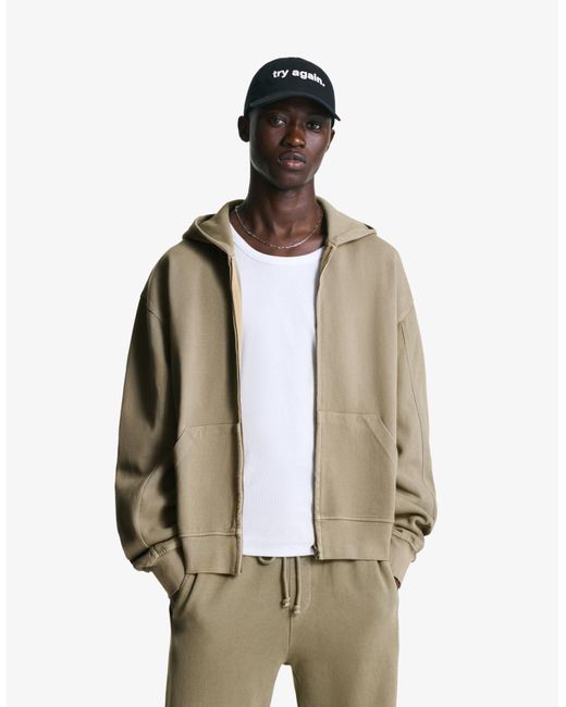 Bershka Natural Faded-Effect Piqué Zip-Up Sweatshirt for men