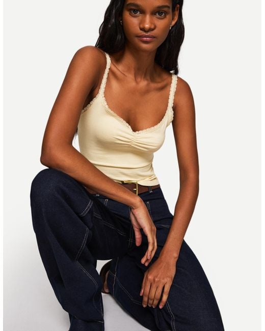 Bershka Blue Lace Trim Top With Straps