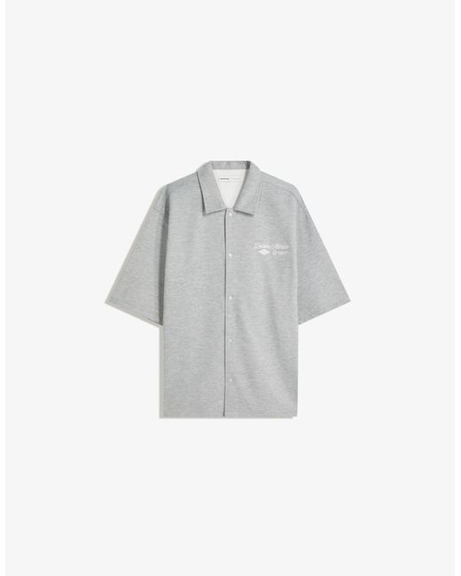 Bershka Gray Embroidered Short Sleeve Shirt for men