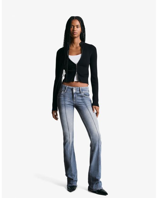 Bershka Blue Low-Rise Bootcut Jeans