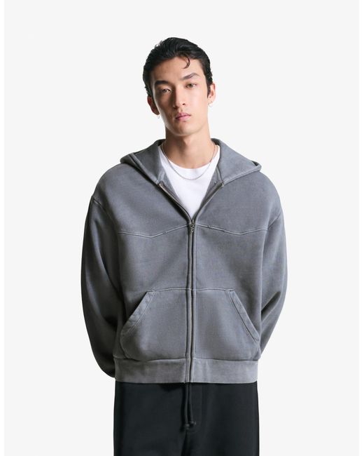 Bershka Gray Cropped Boxy-Fit Zip-Up Sweatshirt for men