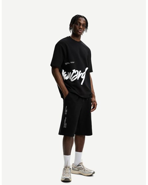Bershka Black Plush Bermuda Shorts With Print for men