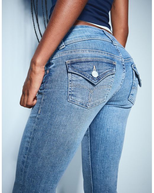 Bershka Blue Bootcut Jeans With Flaps