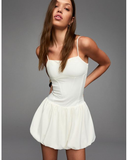 Bershka White Fitted Mini Dress With Balloon Skirt