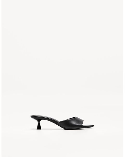 Bershka White Kitten-Heel Mule Sandals