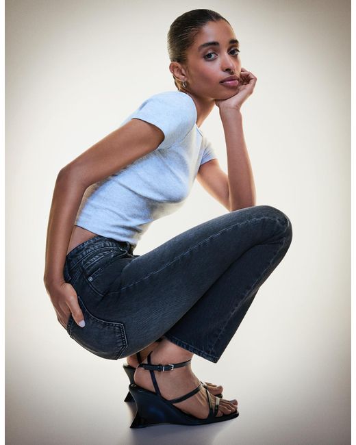 Bershka Blue Relax Fit High-Rise Mom Jeans