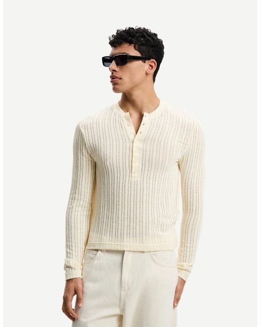Bershka Natural Open Knit Sweater With Buttons for men