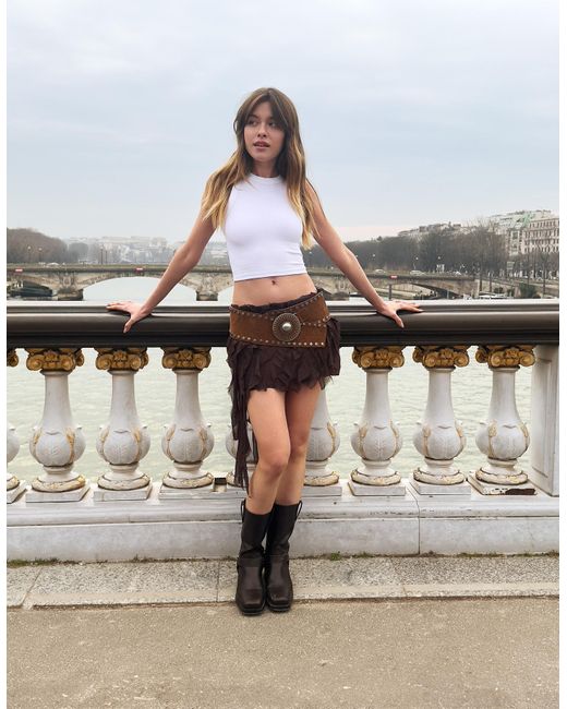 Bershka Metallic Textured Mini Skirt With Ruffles