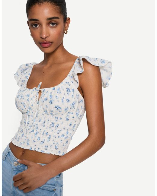 Bershka White Rustic Top With Gathering