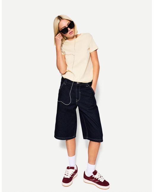 Bershka Blue Short Sleeve Heavy Cotton T-Shirt