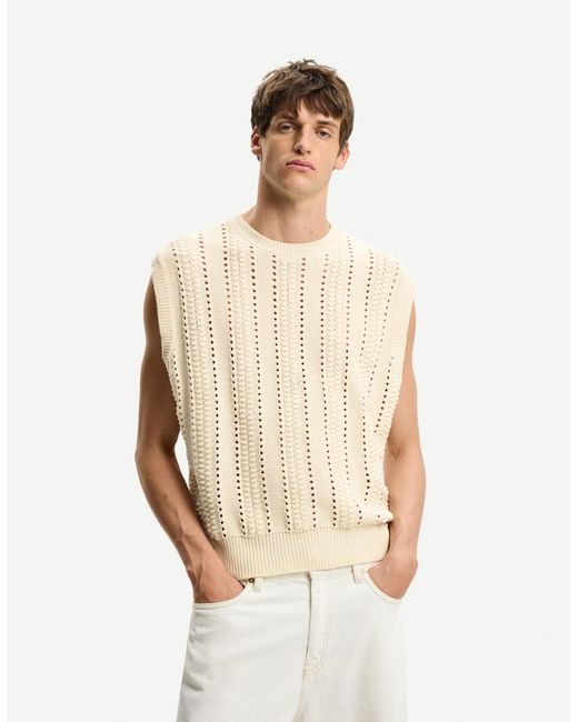 Bershka Natural Textured Open Knit Vest for men