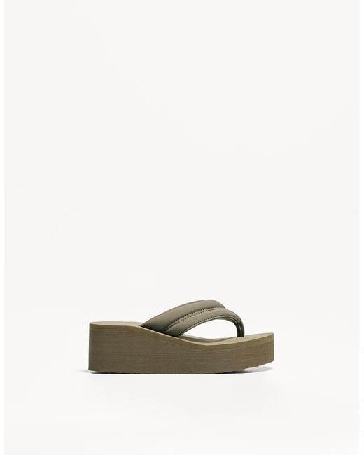 Bershka Green Quilted Platform Sandals