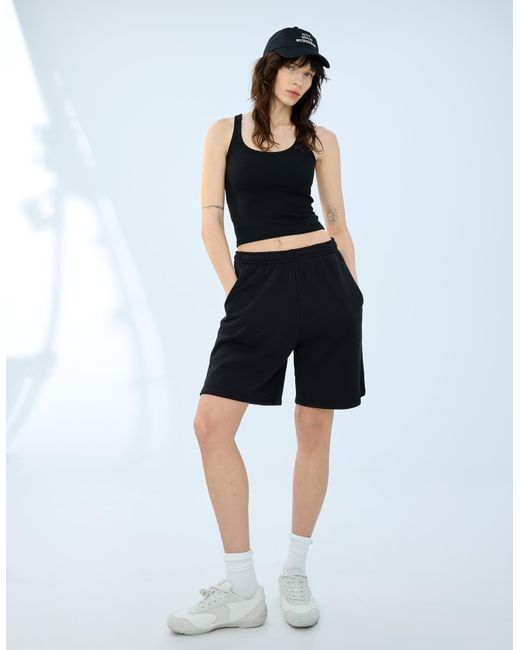 Bershka Blue Plush Bermuda Shorts With Embroidered Detail