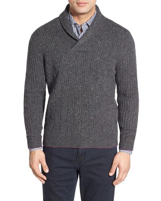 Tommy bahama 'kingside' Cable Knit Shawl Collar Wool Sweater in Gray ...